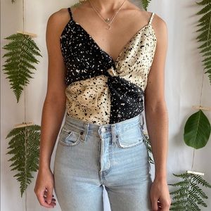 Twisted Colorblocked Satin Bodysuit